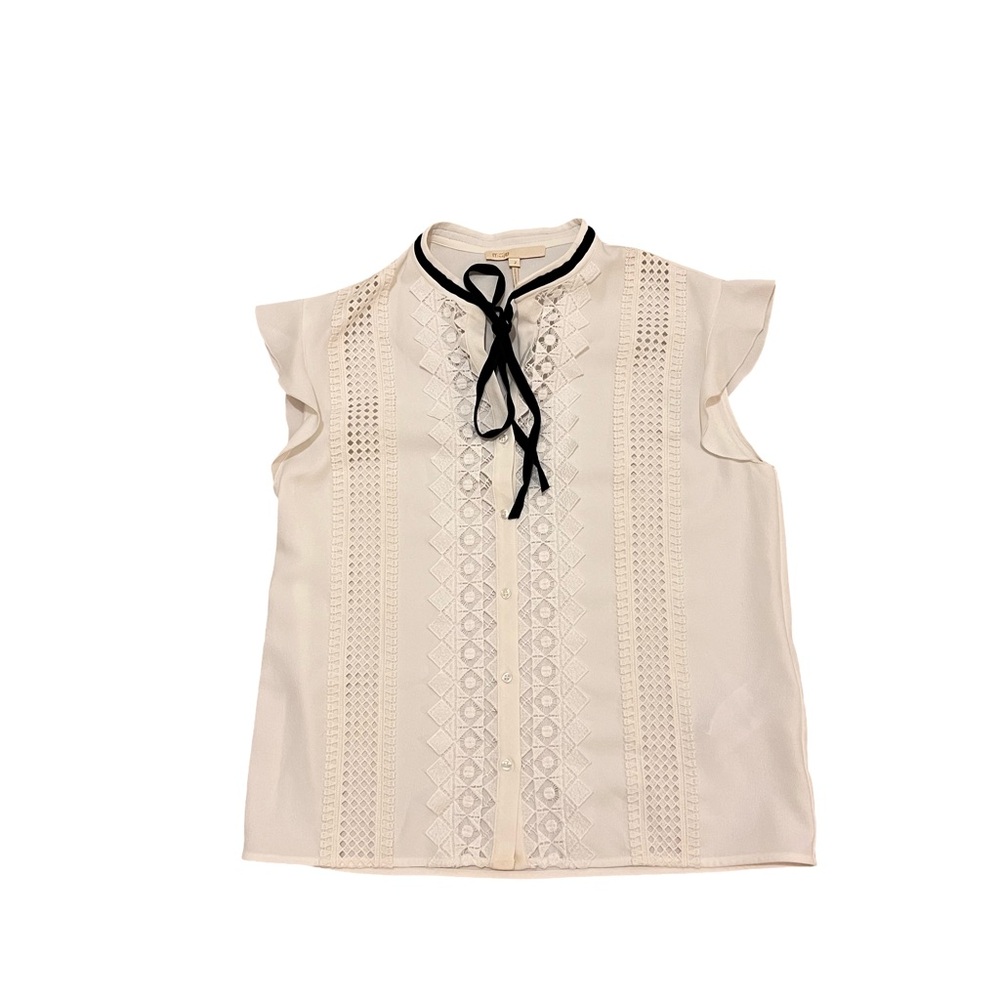 Maje Paris Lace Detail Blouse with Tie Neck – Size 2 (US Small)
